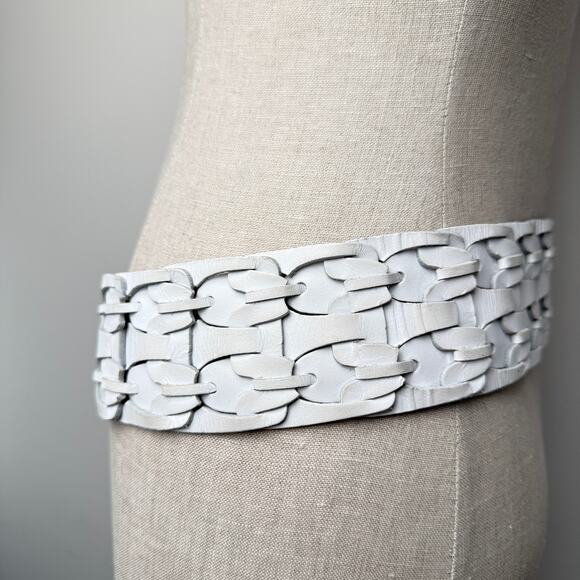 Nicole Farhi Woven Leather Belt White Wood Buckle Boho Made in Italy Size S main image 13